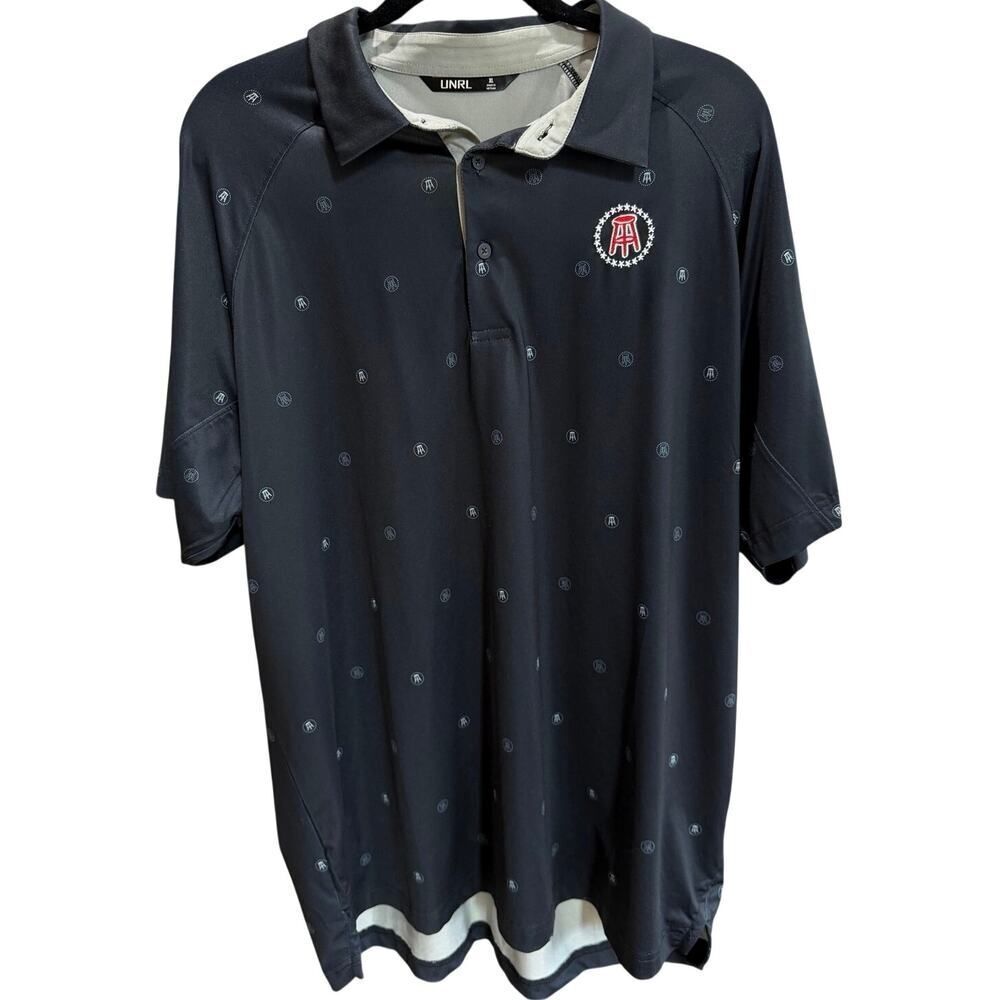 UNRL Polo Shirt Mens XL Black Barstool Golf Performance All Over Print EUC